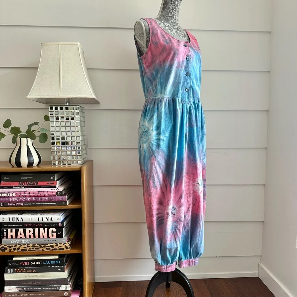 Vintage Cotton Tie Dye Jumpsuit Boho Festival Summer Bohemian - Picture 3 of 8
